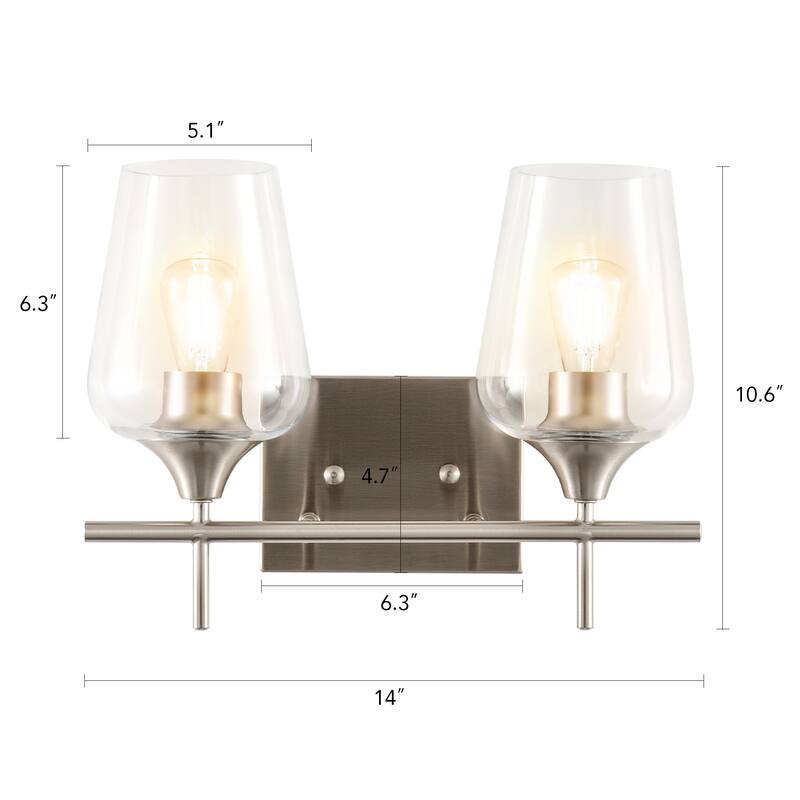 CO-Z Wall Sconce Vanity Lights with Glass Shade 2-Light/3-Light - Brushed Nickel - Brushed Nickel