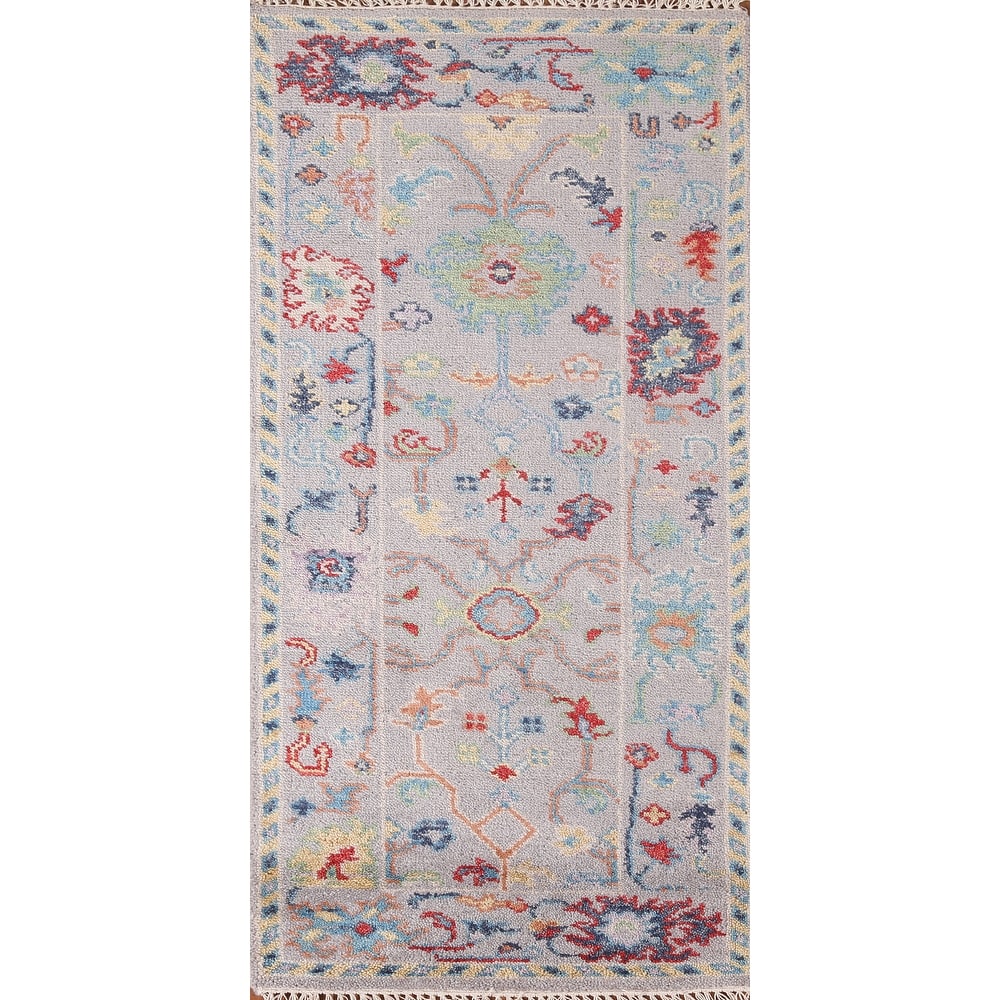 Silver Gray Oushak Oriental Accent Rug Handmade Wool Carpet - 2'6"x 6'0"