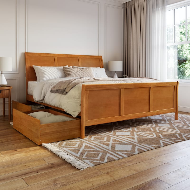AFI Portland Platform Bed with Matching Footboard & Storage Drawers - Light Toffee - King
