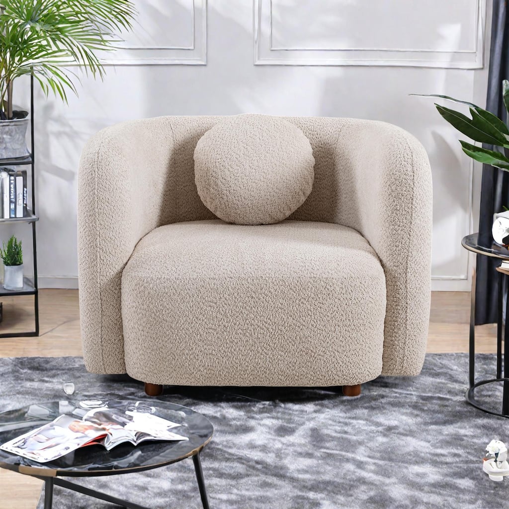 Boucle Fabric Accent Square Sofa Chair with Solid Wood Frame, Japandi Style Design, and High-Density Foam Cushion