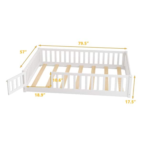 dimension image slide 1 of 9, Modern Floor Platform Bed with Fence and Door