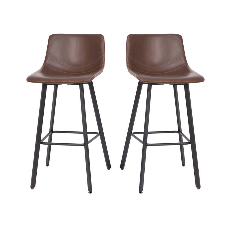 Set of 2 Armless Upholstered Metal Counter Stools