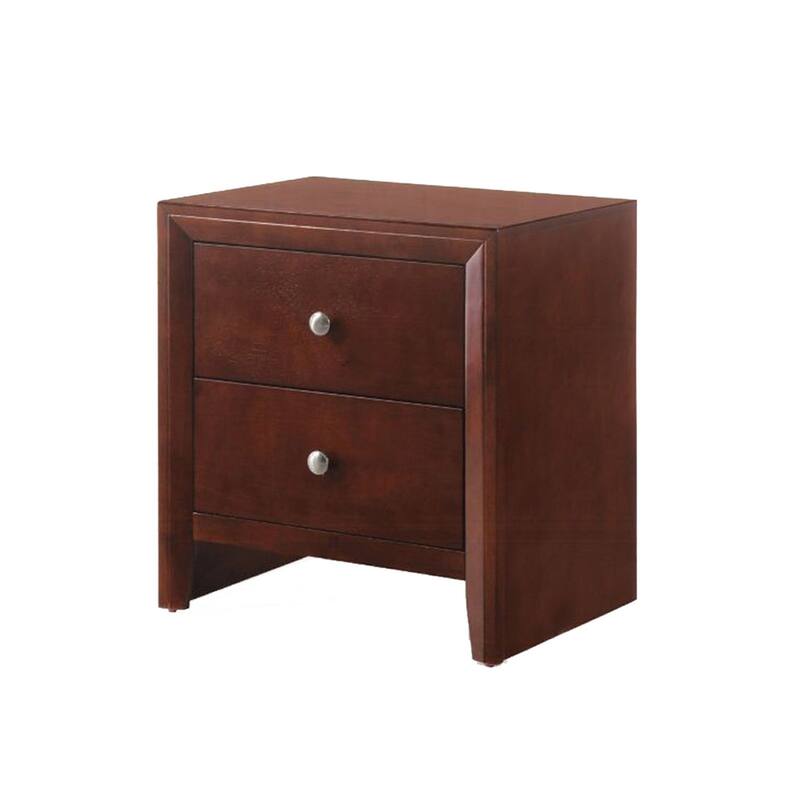2 Drawers Nightstand in Brown Cherry Finish - Brown Cherry
