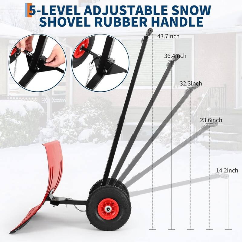 29.1 Wx 14.2 H Ergonomic T-Handle Heavy Duty Snow Shovel with Wheels for Driveway, Sidewalk