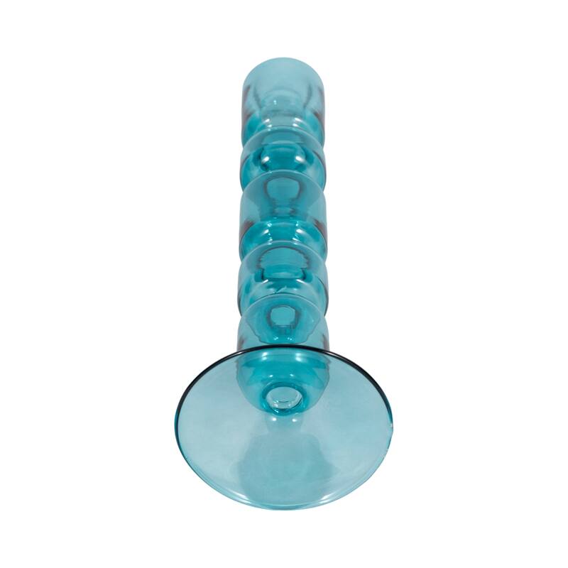 Glass Stacked Mix Bubble Taper Candle Holder - Blue