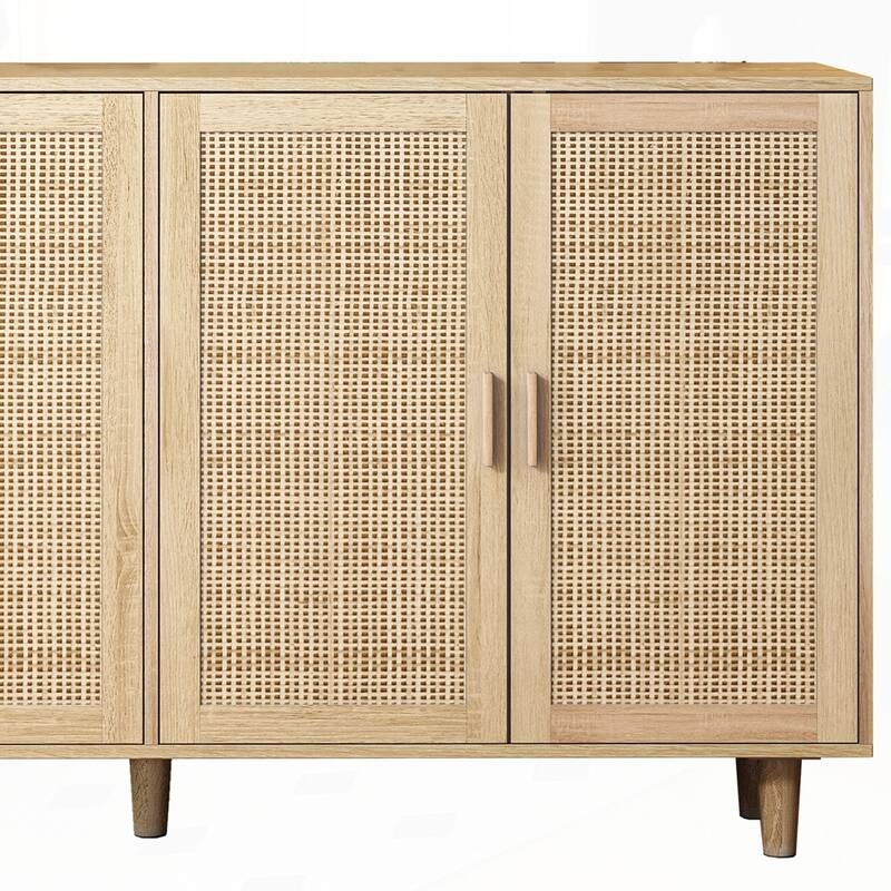 4-Door Rattan Sideboard Buffet Cabinet with Adjustable Shelves
