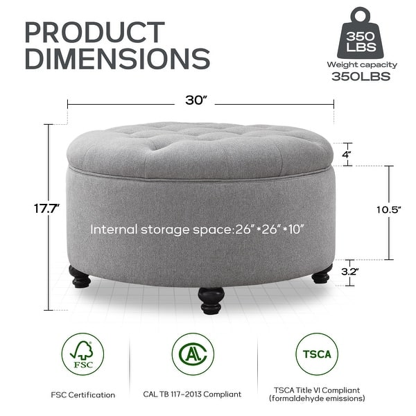 dimension image slide 0 of 5, Tufted Large Round Storage Ottoman Footrest Beige/ Grey/ Blue
