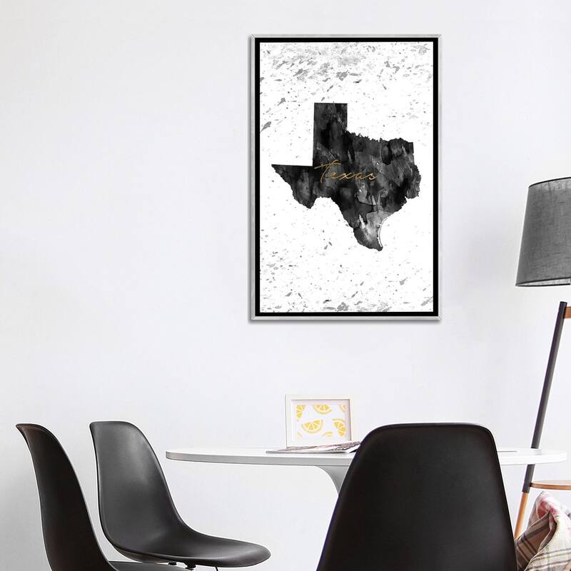 iCanvas "Texas Black And White Gold" by WallDecorAddict Framed