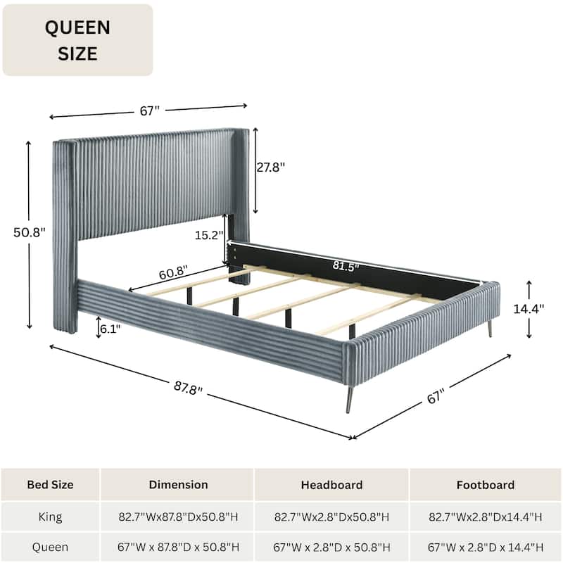 Roundhill Furniture Mavela Wide Wale Corduroy Upholstery Panel Bed, Queen Size