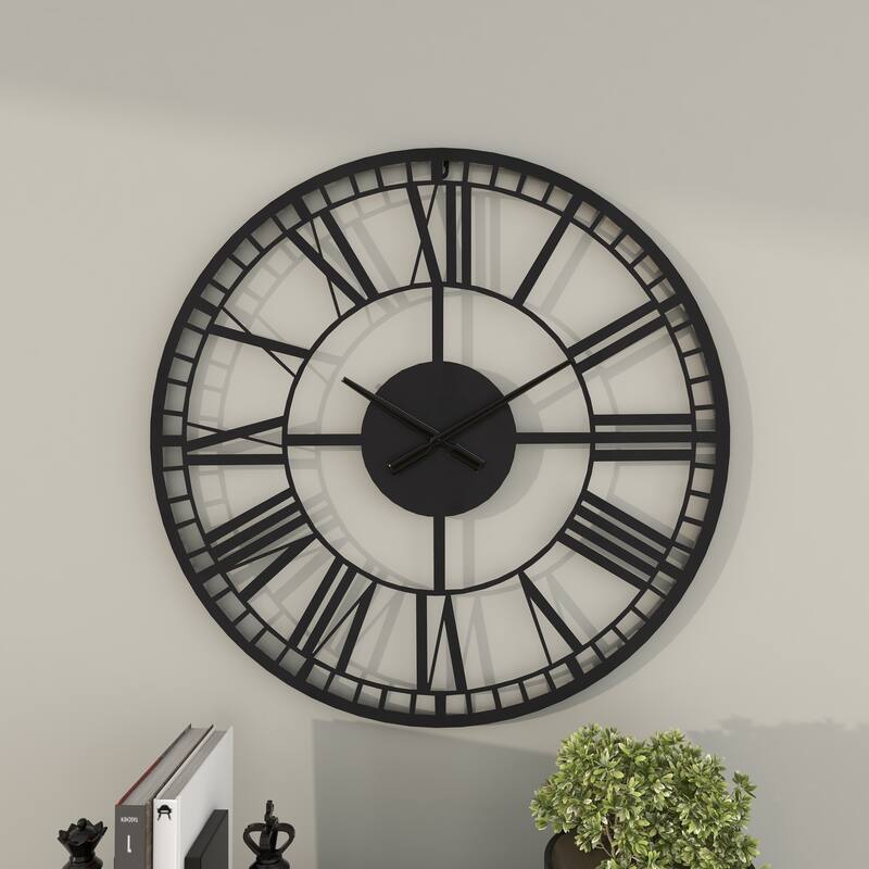 Black Metal Open Cutout Frame Decorative Wall Clock