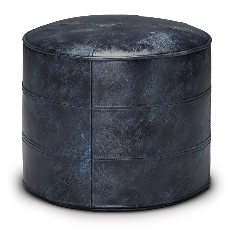 WYNDENHALL Darian Round Pouf in Genuine Leather