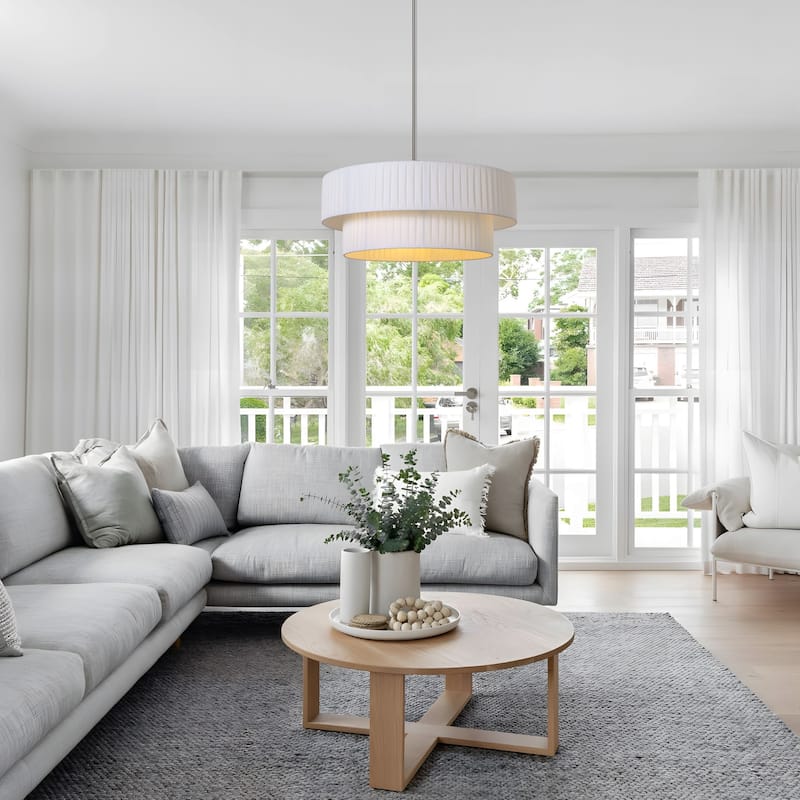 Modern 3-Light Drum Chandelier Fabric Shade Ceiling Hanging Pendant
