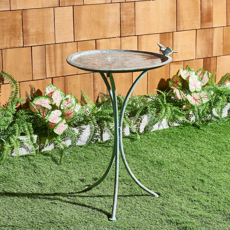SAFAVIEH Jackeline Iron Outdoor Bird Bath - 21 In. W x 19 In. D x 29 In. H - 21Wx19Dx29H - Green