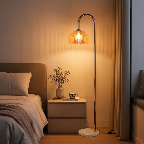 ライト・ランタン Ki-no Kn One Off Shade/Amber/Set/ Marble Mid-Century Wooden Pumpkin Arc Floor Lamp with Marble Base - On
