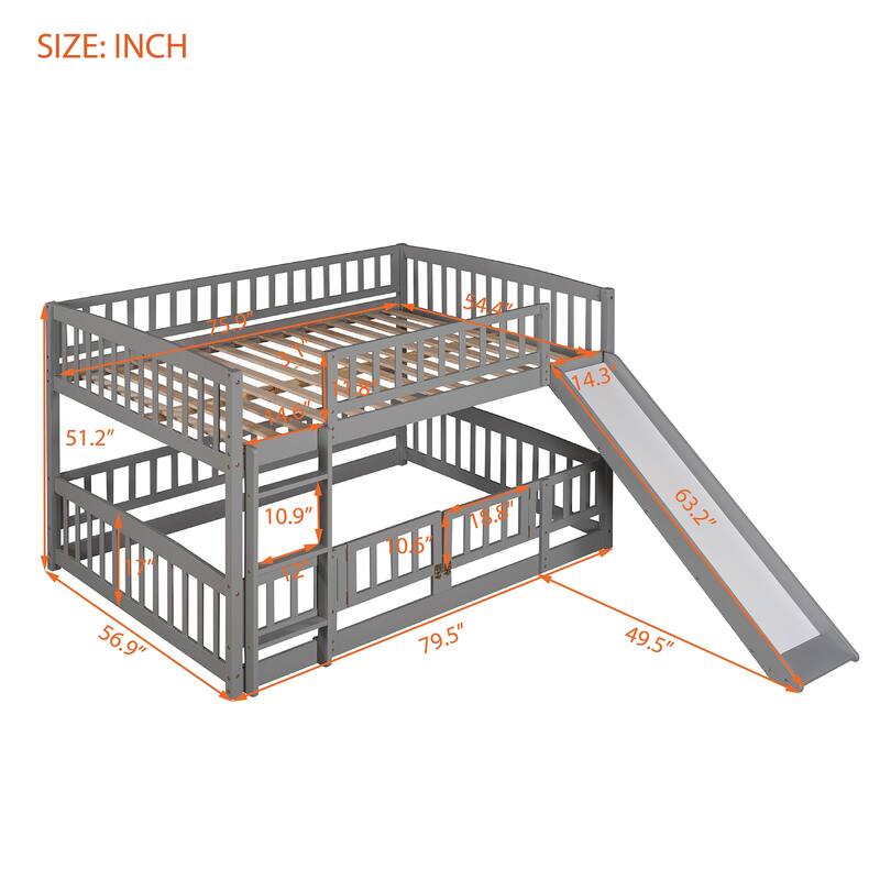 Full-Over-Full Bunk Bed with Slide and Convertible Ladder, Space-Saving Design