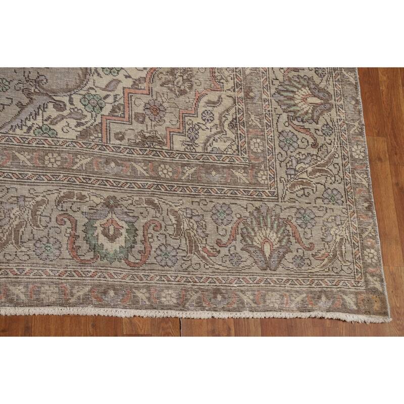 Gray Geometric Tabriz Persian Area Rug Hand-Knotted Wool Carpet - 9'1"x 12'9"