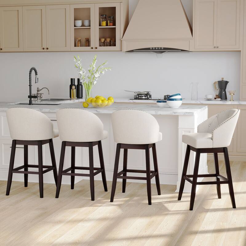 Gymax Mid Century Upholstered Bar Stools Set of 4 31'' Swivel Bar