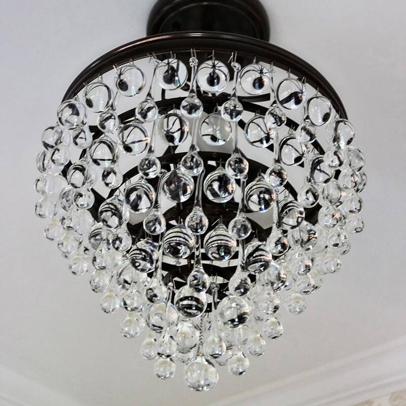 Calypso 3 Light Crystal Teardrop Bronze Semi-Flush - 13'' W x 14'' H