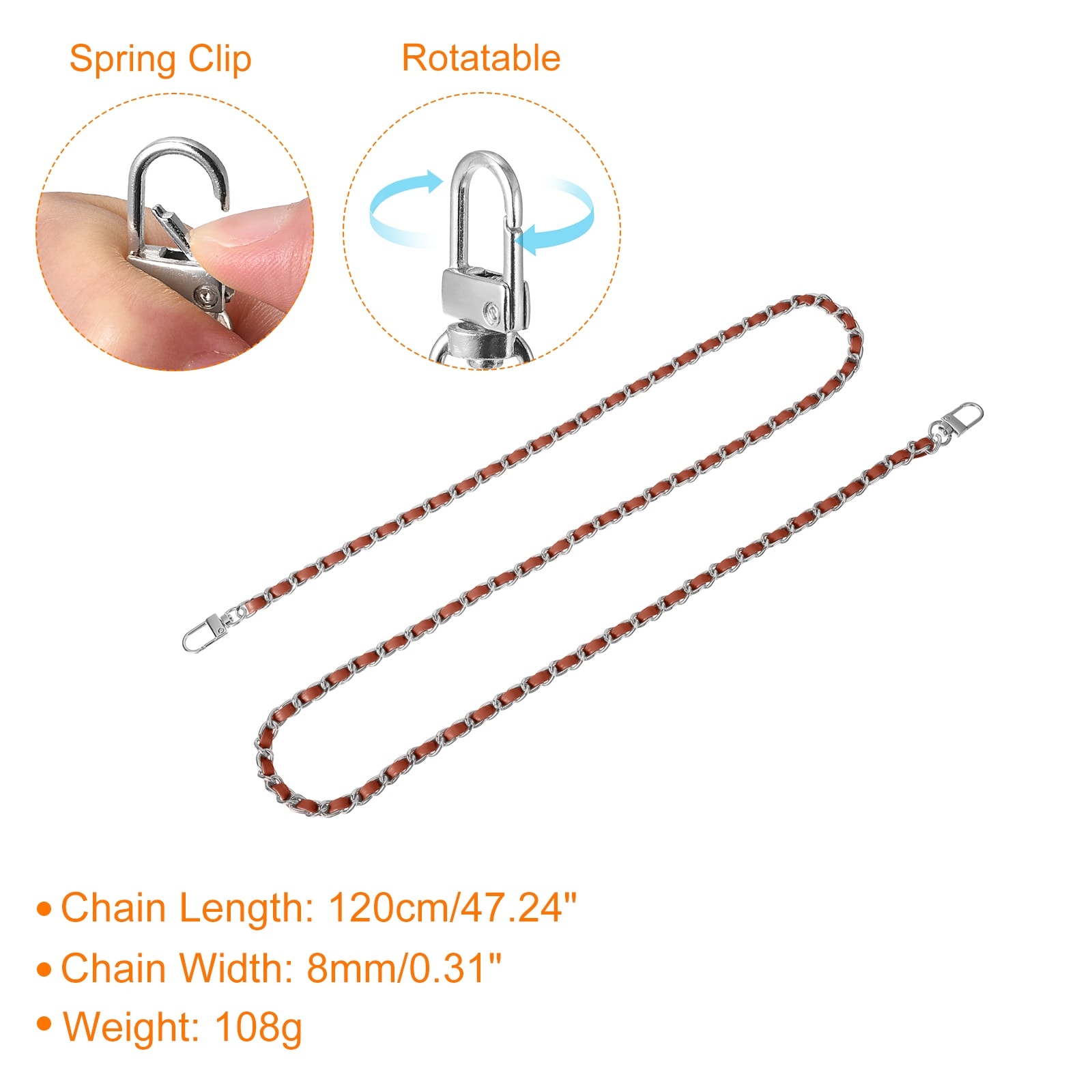 Purse Chain Strap, Leather Iron Flat Chain Strap with Buckles for Shoulder and Cross Body Bags Replacement Strap