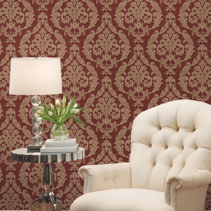 Galerie Wallcoverings Palazzo 2 Collection Silk Damask Vinyl on Non-woven Shimmer Wallpaper Roll