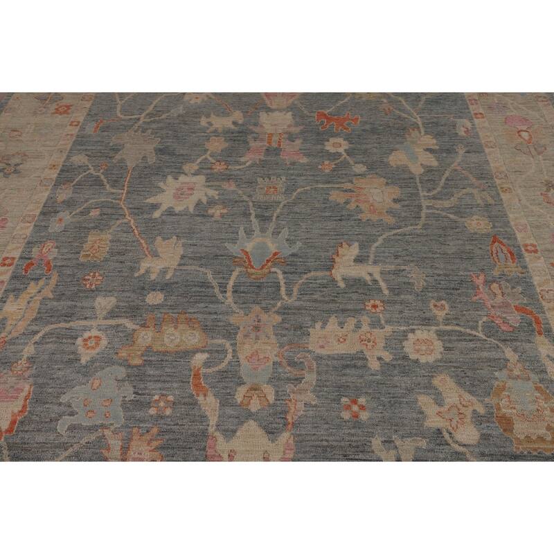 Vegetable Dye Oushak Turkish Rug Hand-Knotted Transitional Wool Carpet - 9'0"x 11'8"