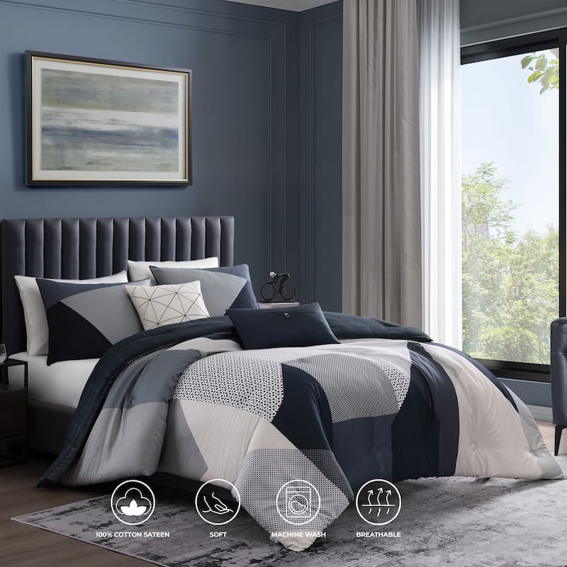Bebejan Geo Fusion 100% Cotton Sateen 5 Piece Reversible Comforter Set
