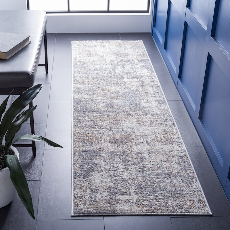 SAFAVIEH Shivan Remziye Modern Abstract Rug - 2'3" x 12' Runner - Ivory/Grey