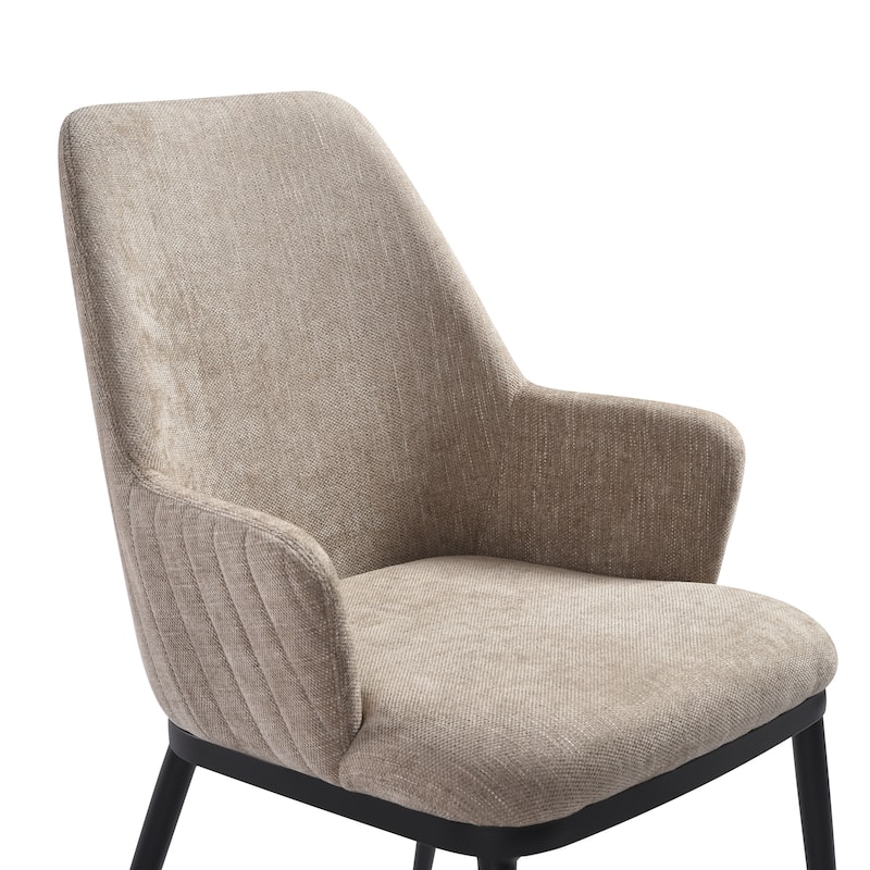 Mae Modern Almond Upholstered Dining Chair with Curved Back and Arms - Set of 2