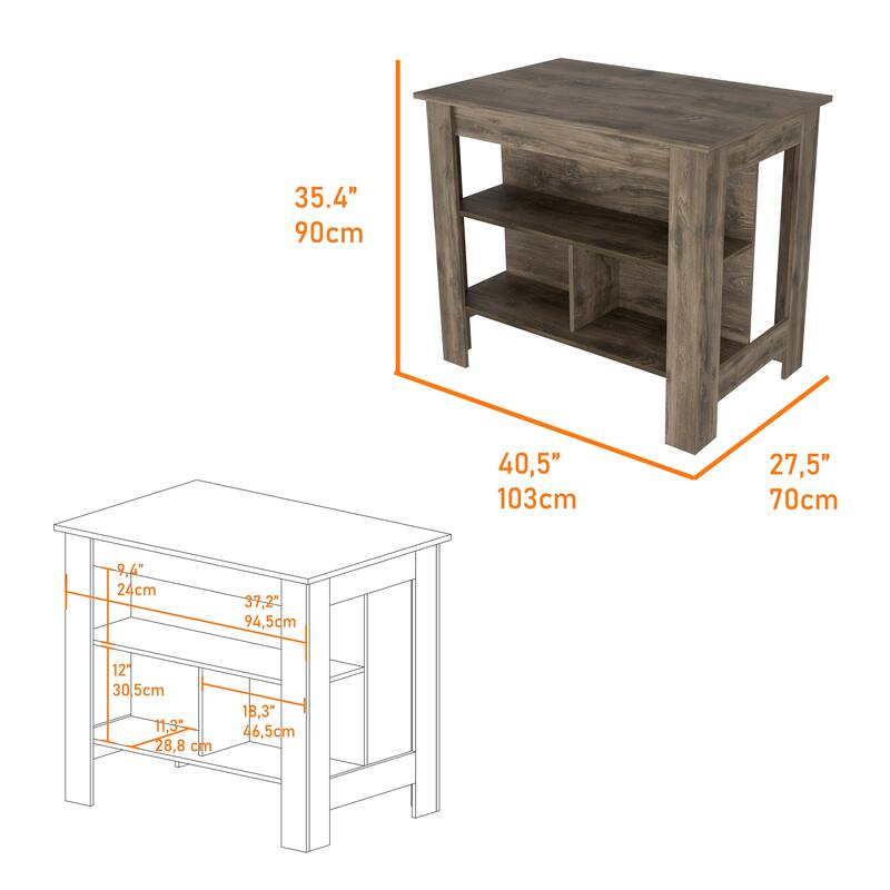 Three Shelves Wooden Kitchen Island Dozza