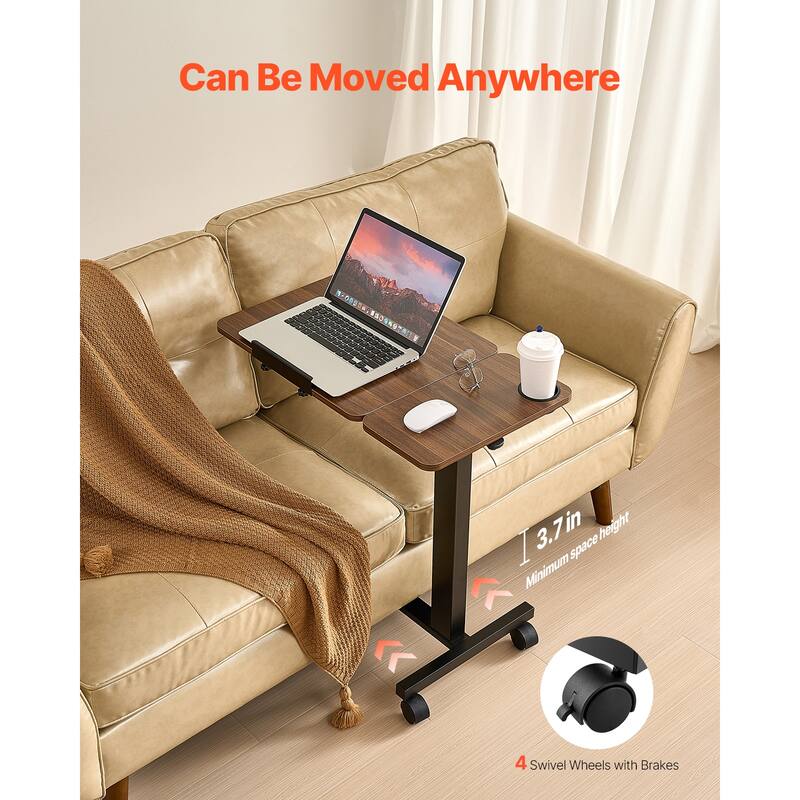 Anmytek Height Adjustable Overbed Table with Flip Top and Wheels Wood Black