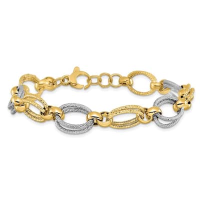 Curata 11mm 14k Two tone Gold Polished and Textured Fancy Link Bracelet 8 Inch