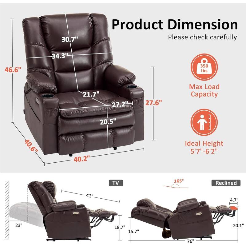 MCombo Large-Wide Dual Motor Power Lift Recliner with Massage and Dual Heating for Big and Tall Elderly, Faux Leather R7635