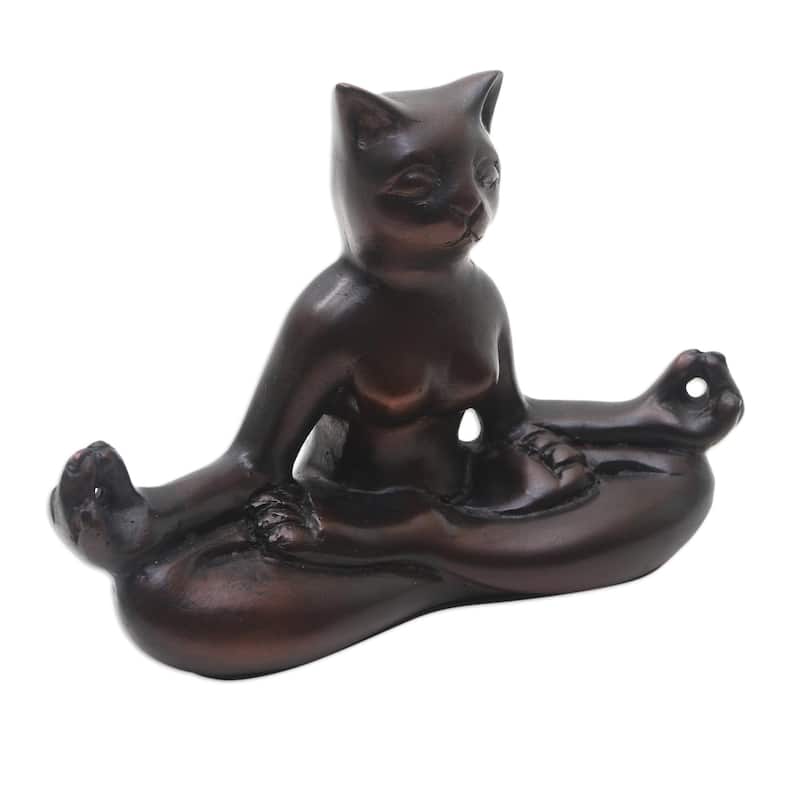 Novica Handmade Cat Meditation Cement Statuette