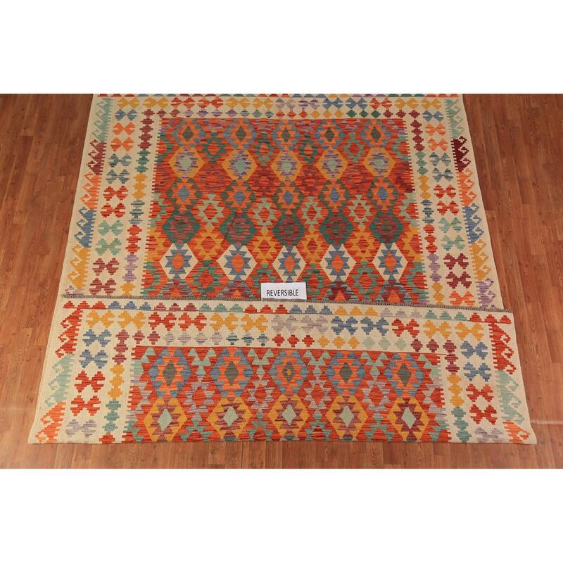 Reversible Kilim Oriental Area Rug Hand-Woven Wool Carpet - 8'1" x 10'4"