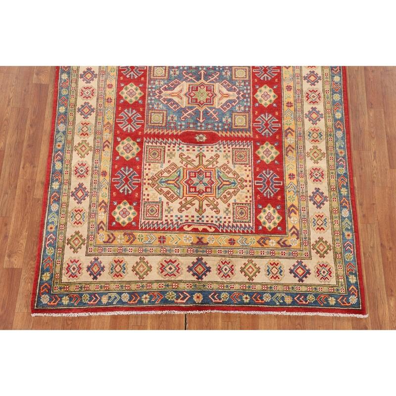 Geometric Kazak Area Rug Handmade Wool Carpet - 5'0" x 7'4"