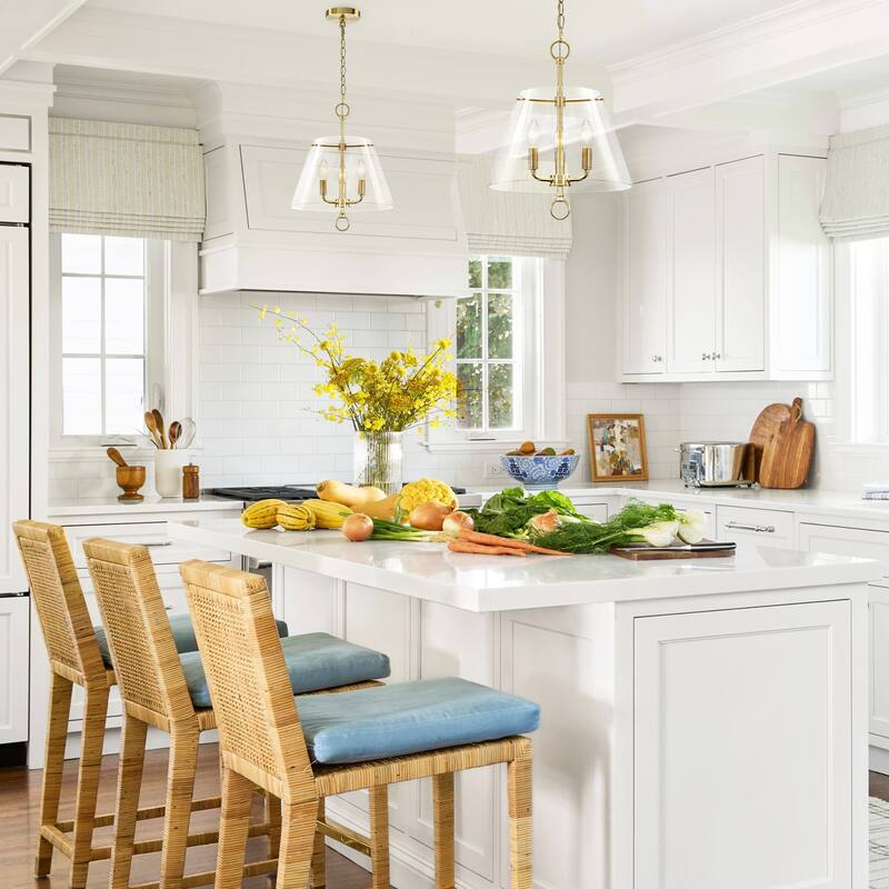 14.21" 3-Light Modern Gold Pendant Chandelier with Clear Glass Shades - Dia.14-in