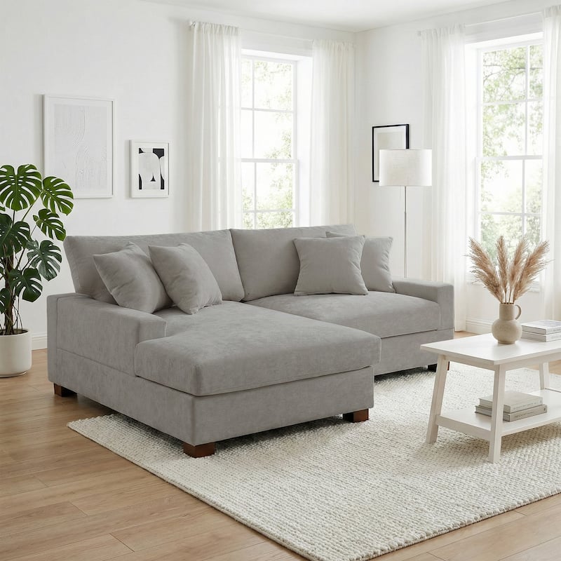 Modern Oversized Chenille Modular Sectional Sofa With Chaise - Grey/2 Piece - Left Facing