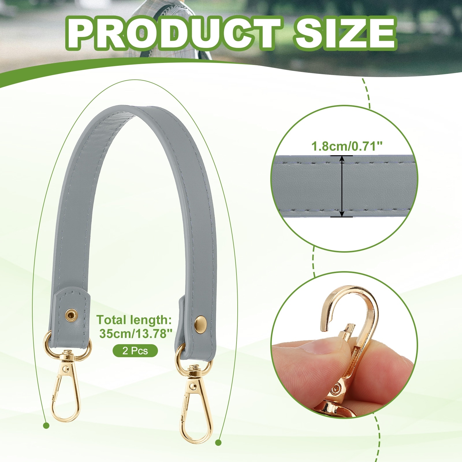 Leather Purse Strap Replacement PU Short Bag Handles with Lobster Buckles for Handbags