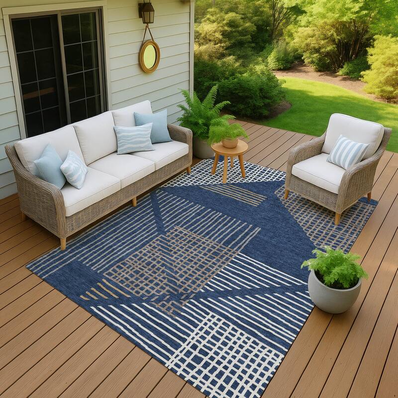 Machine Washable Indoor/ Outdoor Casual Contemporary Chantille Rug - Navy - 2'6" x 3'10"