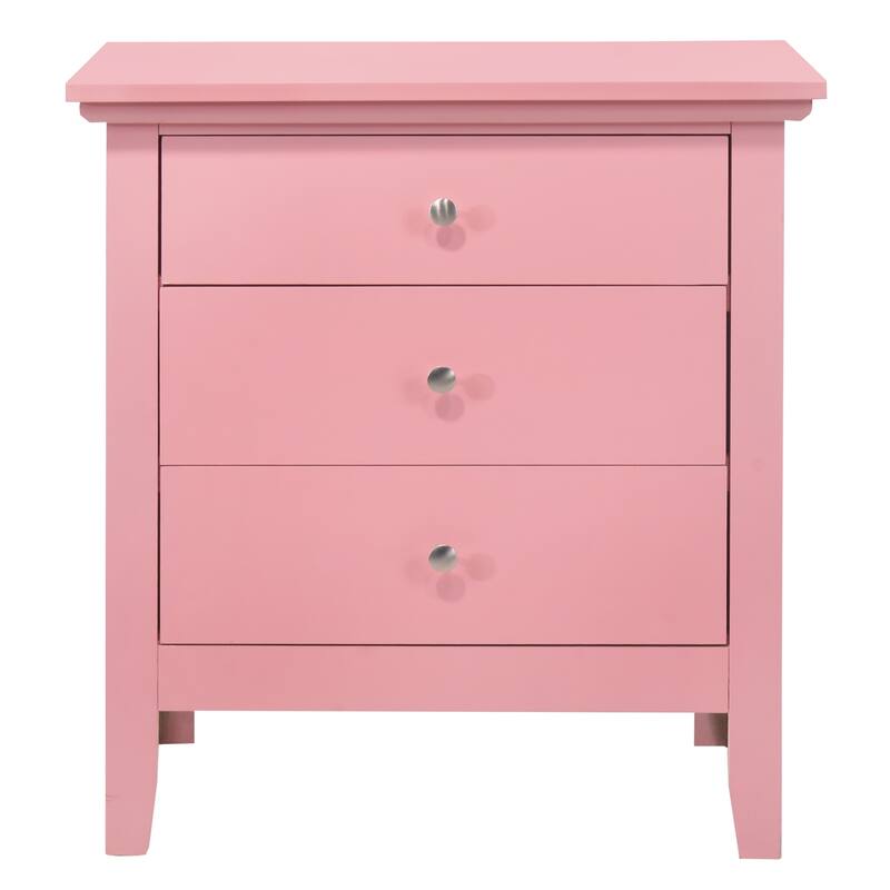 3-Drawer Pink Nightstand with English Dovetail Drawers, 26 Inch Real Wood Veneers Bedroom Bedside Table