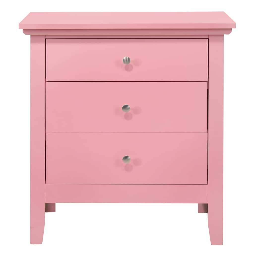3-Drawer Pink Nightstand with English Dovetail Drawers, 26 Inch Real Wood Veneers Bedroom Bedside Table