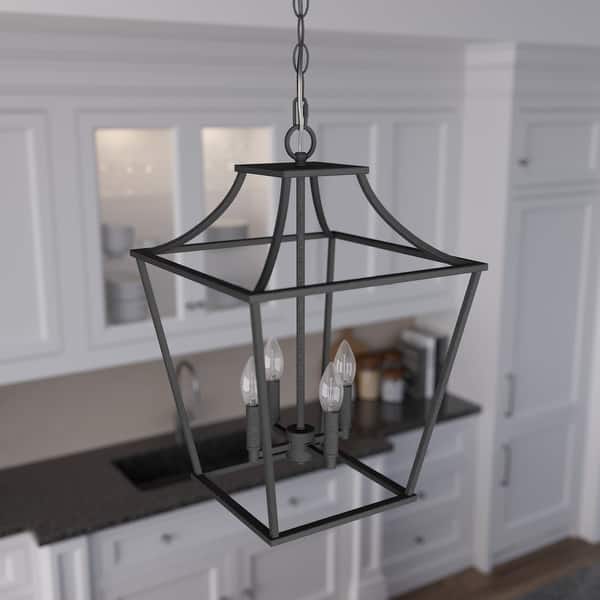 slide 2 of 23, Hunter 15" Laurel Ridge 4-Light Lantern Pendant - Kitchen Island, Dining Room, Entry - Candle, Modern Farmhouse, Industrial Natural Iron