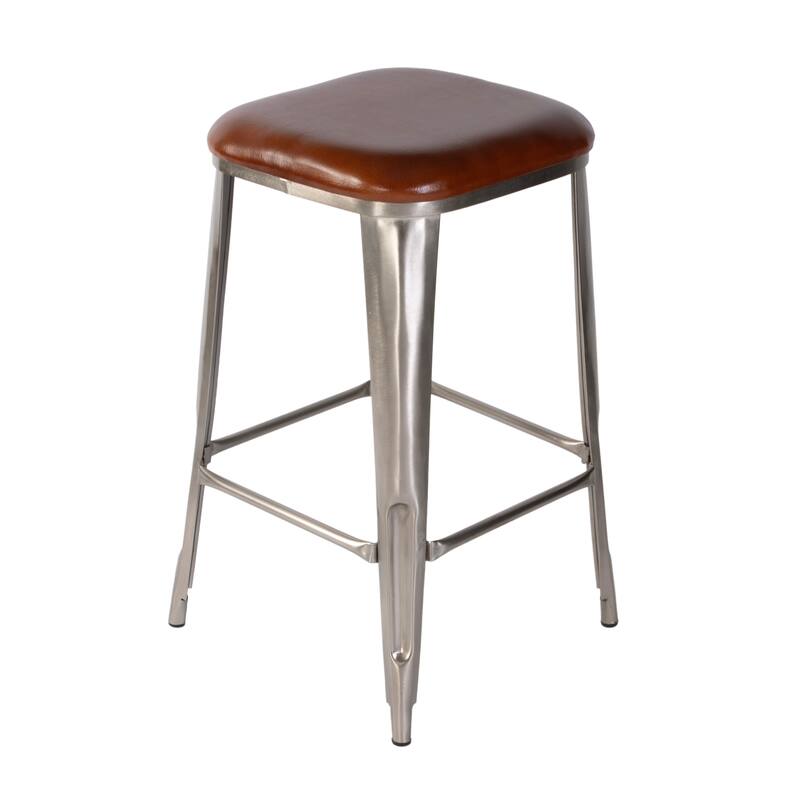 Eastham 30.75 in. Seat Height Leather and Iron Bar Stool with Footrest