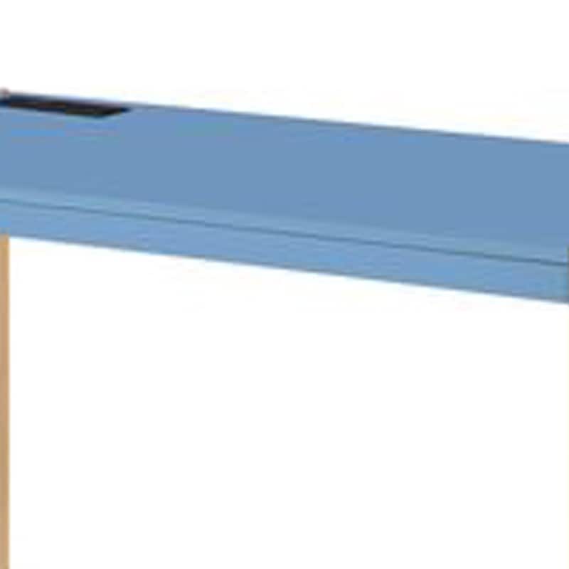 Modern Writing Desk with USB Port & Metal Legs - Blue & Gold Desk for Home Office