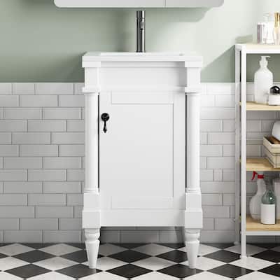 Retro Compact Bathroom Vanity Cabinet Simple Freestanding Single Sink Cabinet with Adjustable Shelf and Black Metal Pull