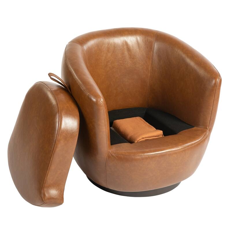 Upholstered Swivel Barrel Armchair with Storage and Metal Base