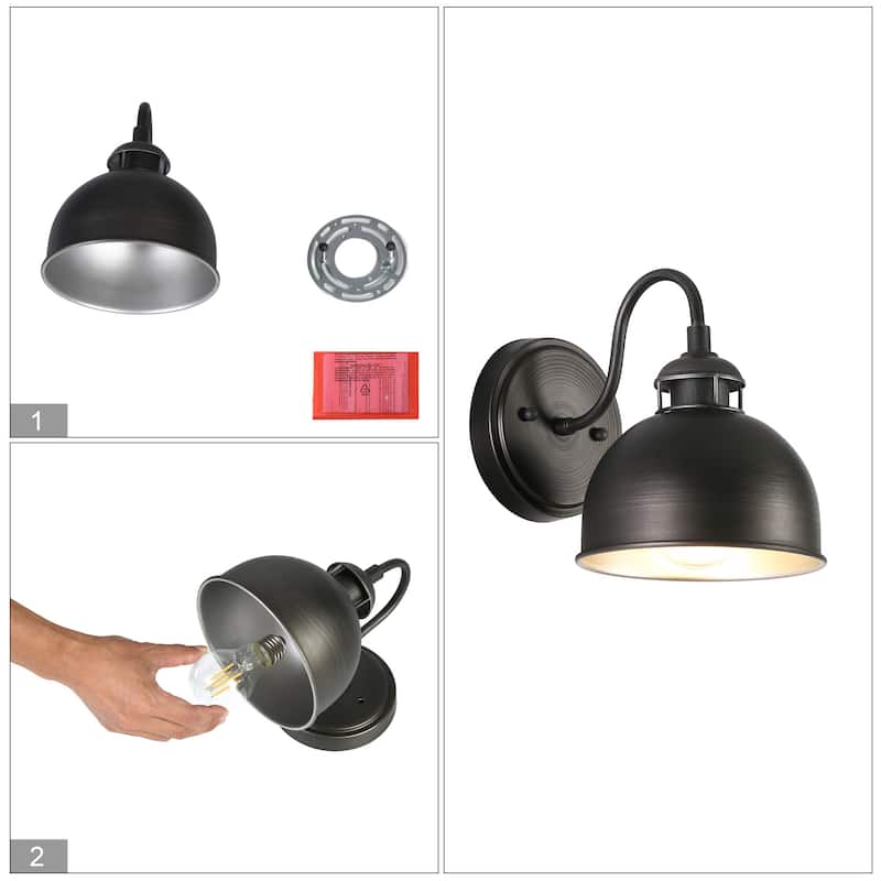Modern Farmhouse 1-Light Dome Wall Sconce Brushed Silver Bathroom Vanity Light - D6.6"xH8.2"