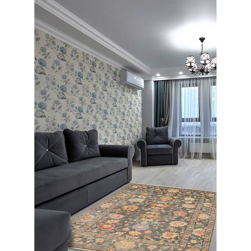 ECARPETGALLERY Hand-knotted Modern Oushak Dark Grey Wool Rug - 7'11 x 9'11