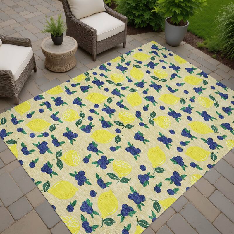 Machine Washable Indoor/ Outdoor Citrus Berry Chantille Rug - Wheat - 5' x 7'6"