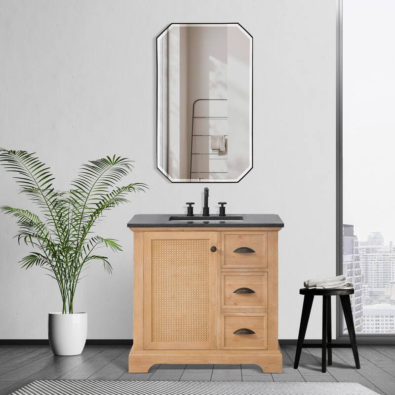 Hervas Bath Vanity with Natural Marble Top and Mirror